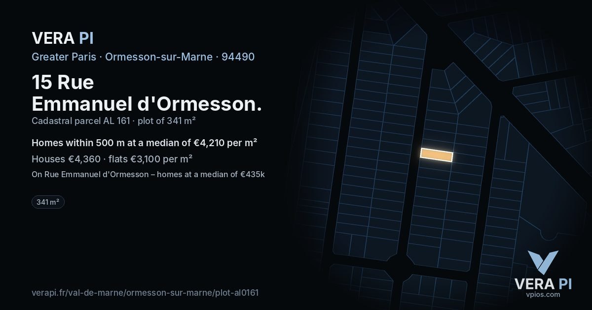 15 Rue Emmanuel d'Ormesson, Ormesson-sur-Marne at night – the plot lit, the parcels around coloured by the prices near them
