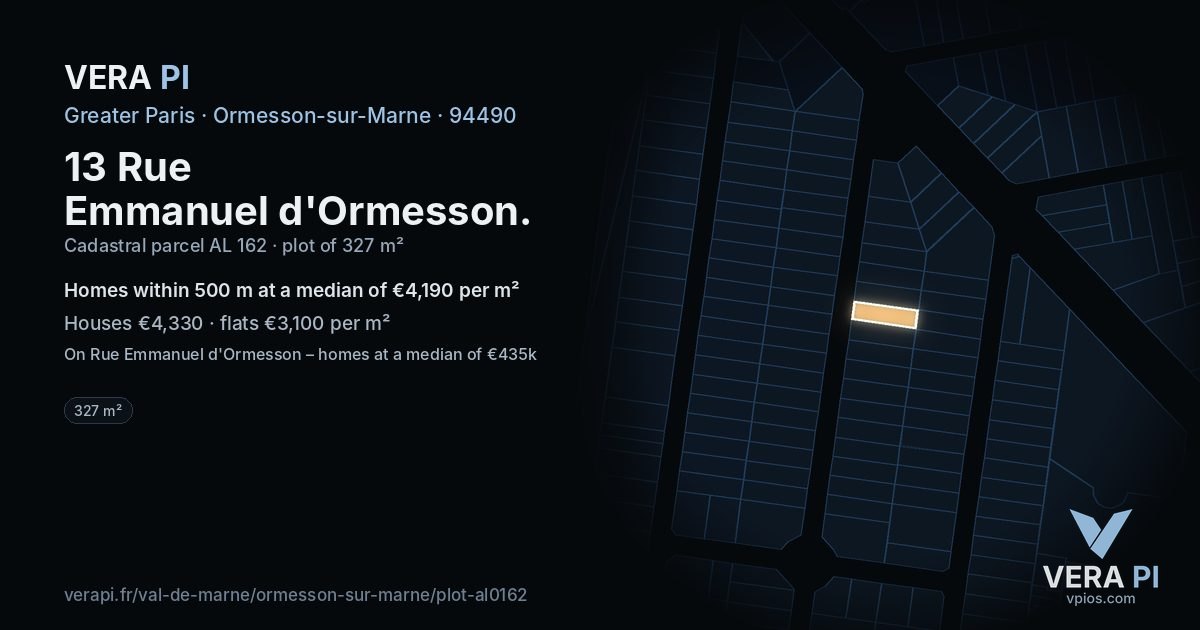 13 Rue Emmanuel d'Ormesson, Ormesson-sur-Marne at night – the plot lit, the parcels around coloured by the prices near them