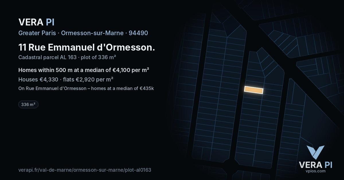 11 Rue Emmanuel d'Ormesson, Ormesson-sur-Marne at night – the plot lit, the parcels around coloured by the prices near them