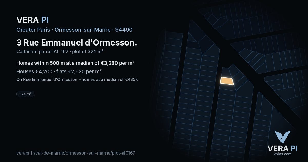 3 Rue Emmanuel d'Ormesson, Ormesson-sur-Marne at night – the plot lit, the parcels around coloured by the prices near them