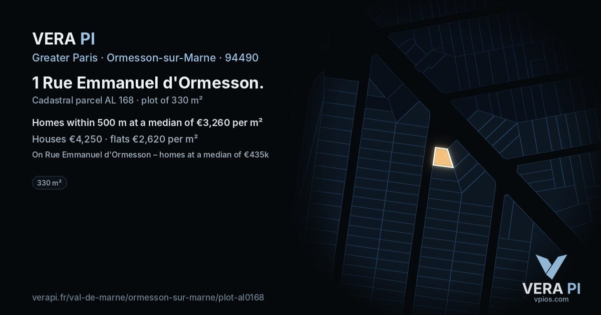 1 Rue Emmanuel d'Ormesson, Ormesson-sur-Marne at night – the plot lit, the parcels around coloured by the prices near them