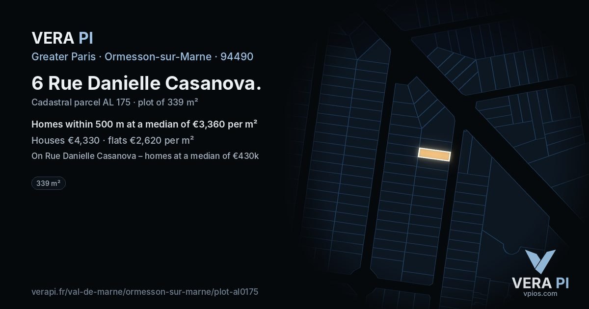 6 Rue Danielle Casanova, Ormesson-sur-Marne at night – the plot lit, the parcels around coloured by the prices near them