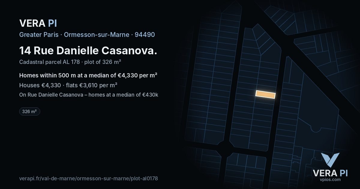 14 Rue Danielle Casanova, Ormesson-sur-Marne at night – the plot lit, the parcels around coloured by the prices near them