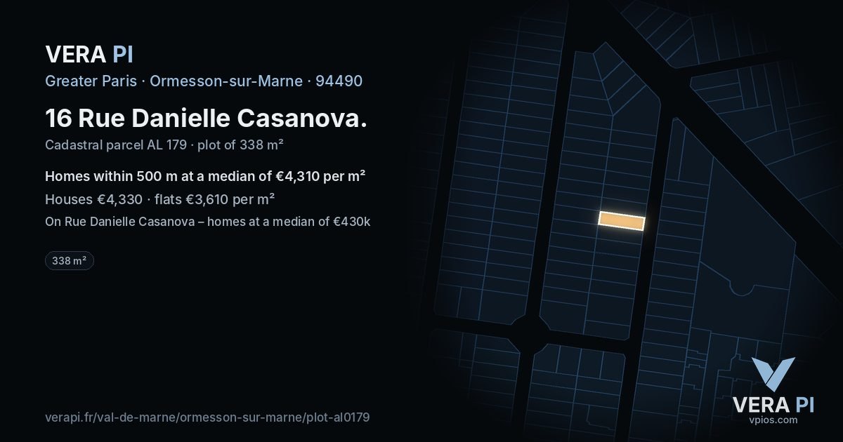 16 Rue Danielle Casanova, Ormesson-sur-Marne at night – the plot lit, the parcels around coloured by the prices near them