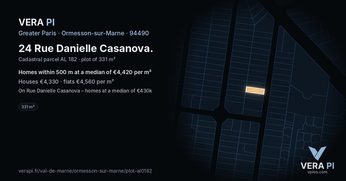 24 Rue Danielle Casanova, Ormesson-sur-Marne at night – the plot lit, the parcels around coloured by the prices near them