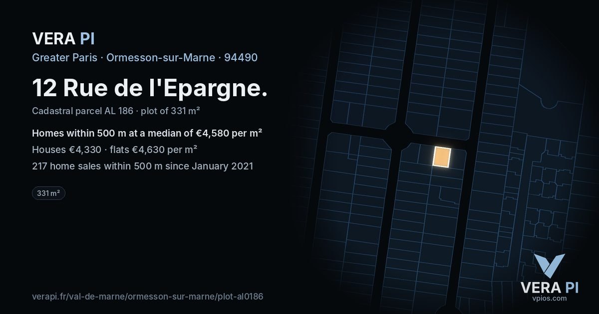 12 Rue de l'Epargne, Ormesson-sur-Marne at night – the plot lit, the parcels around coloured by the prices near them