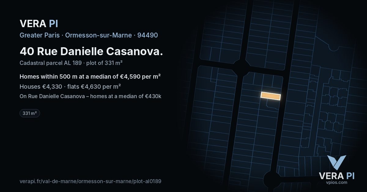 40 Rue Danielle Casanova, Ormesson-sur-Marne at night – the plot lit, the parcels around coloured by the prices near them