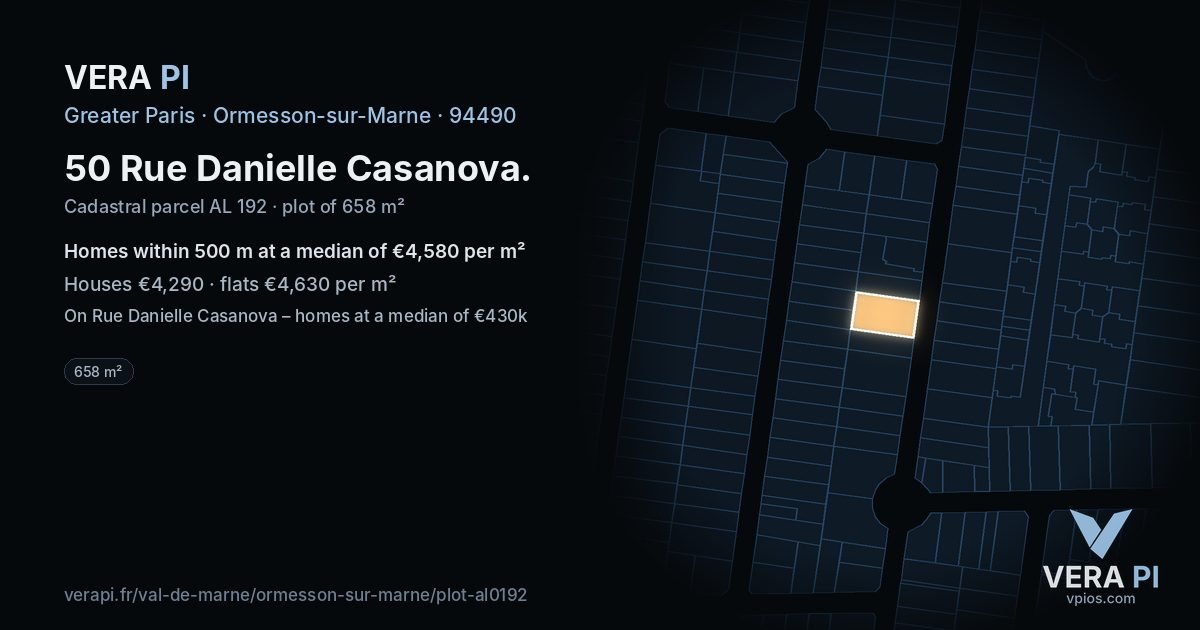 50 Rue Danielle Casanova, Ormesson-sur-Marne at night – the plot lit, the parcels around coloured by the prices near them