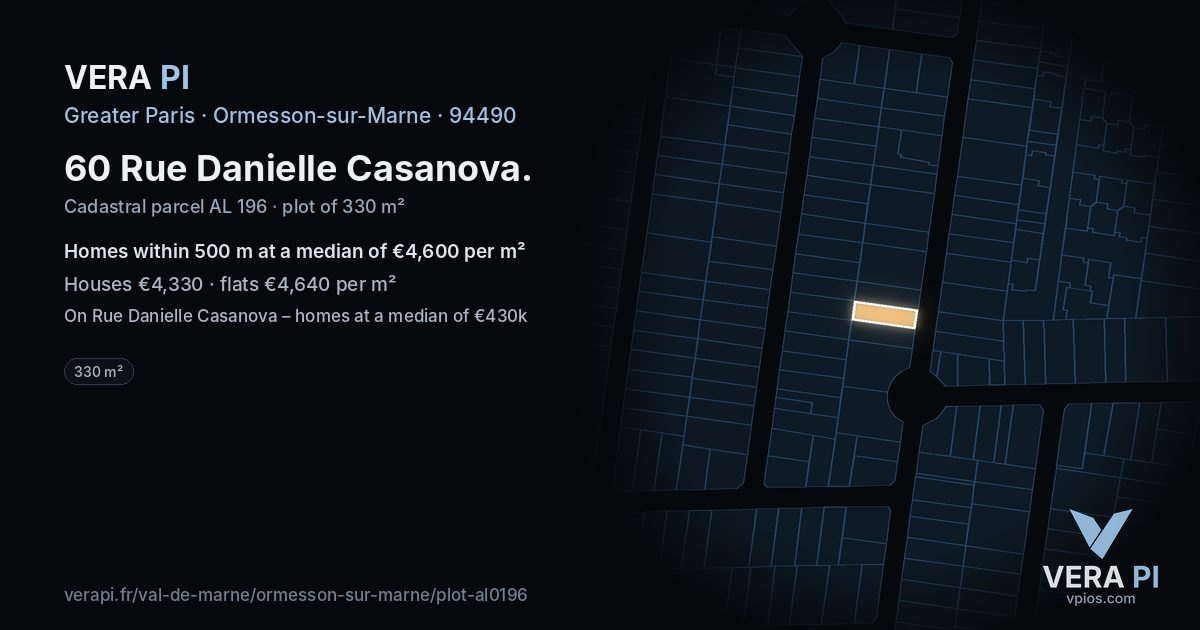 60 Rue Danielle Casanova, Ormesson-sur-Marne at night – the plot lit, the parcels around coloured by the prices near them