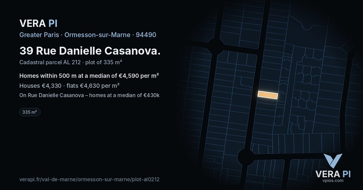 39 Rue Danielle Casanova, Ormesson-sur-Marne at night – the plot lit, the parcels around coloured by the prices near them