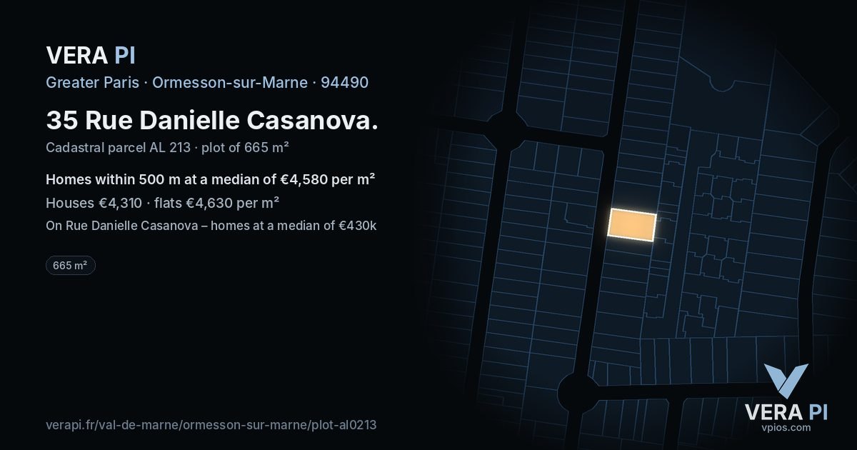 35 Rue Danielle Casanova, Ormesson-sur-Marne at night – the plot lit, the parcels around coloured by the prices near them