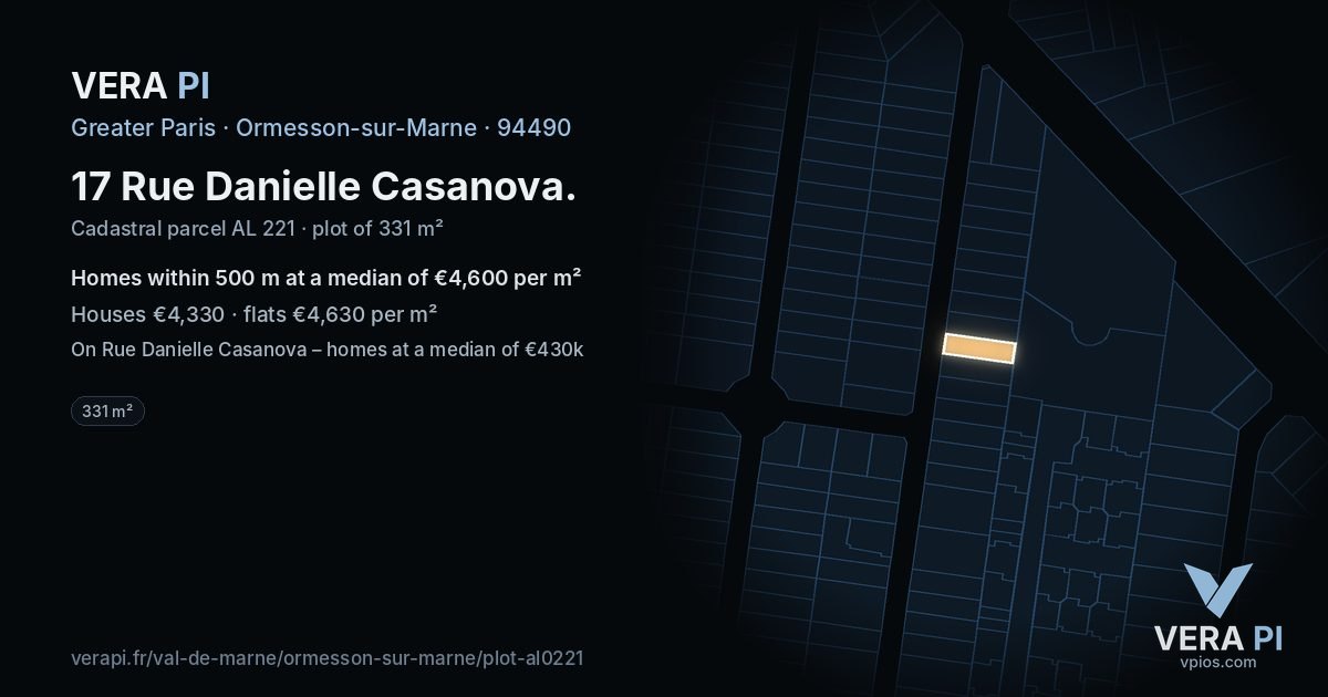 17 Rue Danielle Casanova, Ormesson-sur-Marne at night – the plot lit, the parcels around coloured by the prices near them