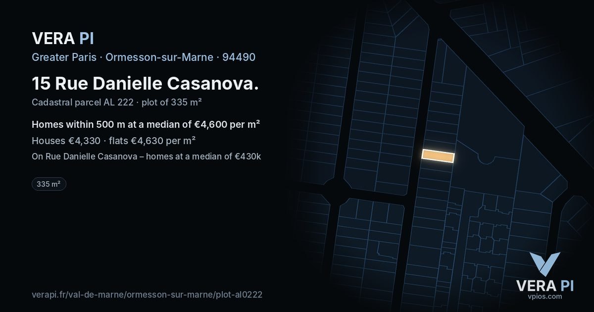 15 Rue Danielle Casanova, Ormesson-sur-Marne at night – the plot lit, the parcels around coloured by the prices near them