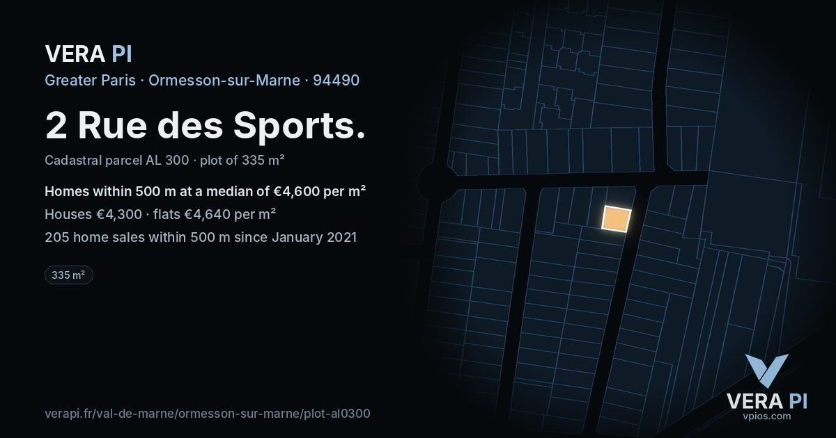 2 Rue des Sports, Ormesson-sur-Marne at night – the plot lit, the parcels around coloured by the prices near them