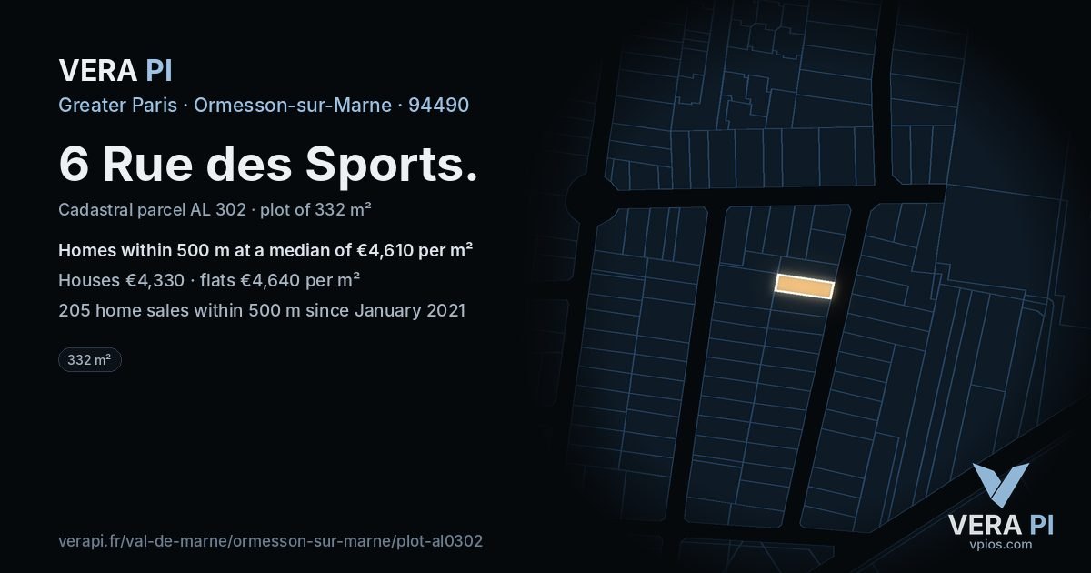 6 Rue des Sports, Ormesson-sur-Marne at night – the plot lit, the parcels around coloured by the prices near them