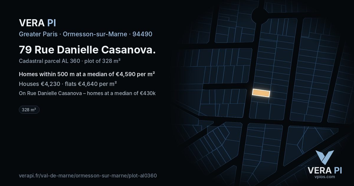 79 Rue Danielle Casanova, Ormesson-sur-Marne at night – the plot lit, the parcels around coloured by the prices near them