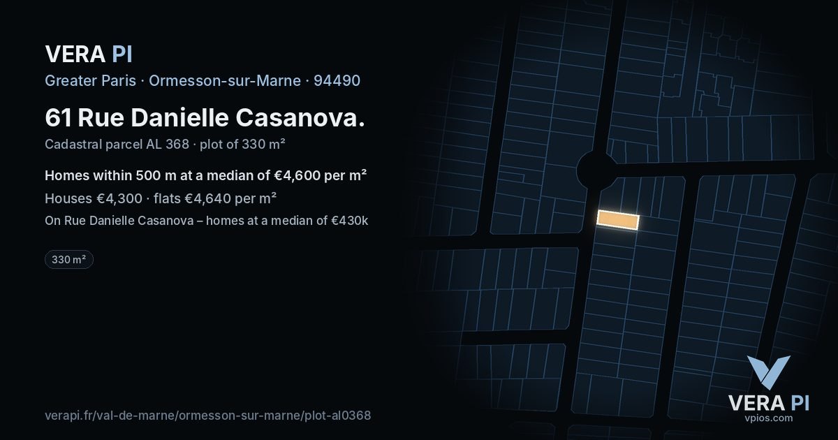 61 Rue Danielle Casanova, Ormesson-sur-Marne at night – the plot lit, the parcels around coloured by the prices near them