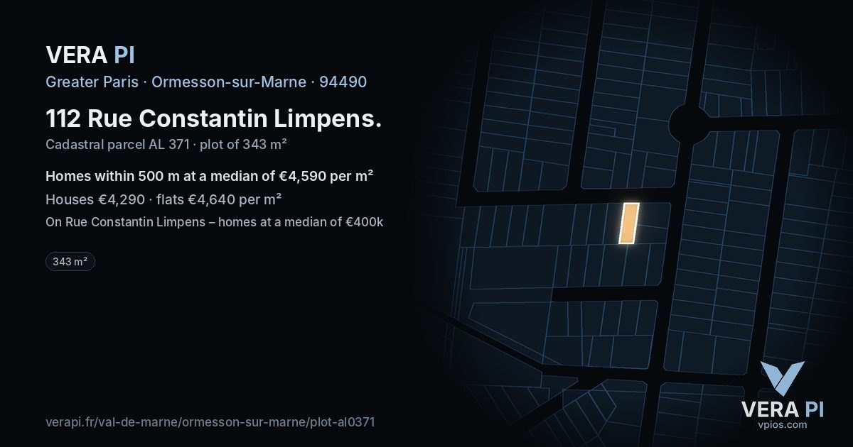 112 Rue Constantin Limpens, Ormesson-sur-Marne at night – the plot lit, the parcels around coloured by the prices near them