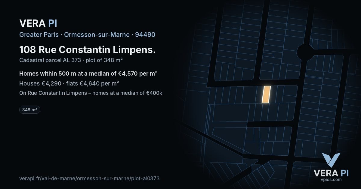 108 Rue Constantin Limpens, Ormesson-sur-Marne at night – the plot lit, the parcels around coloured by the prices near them