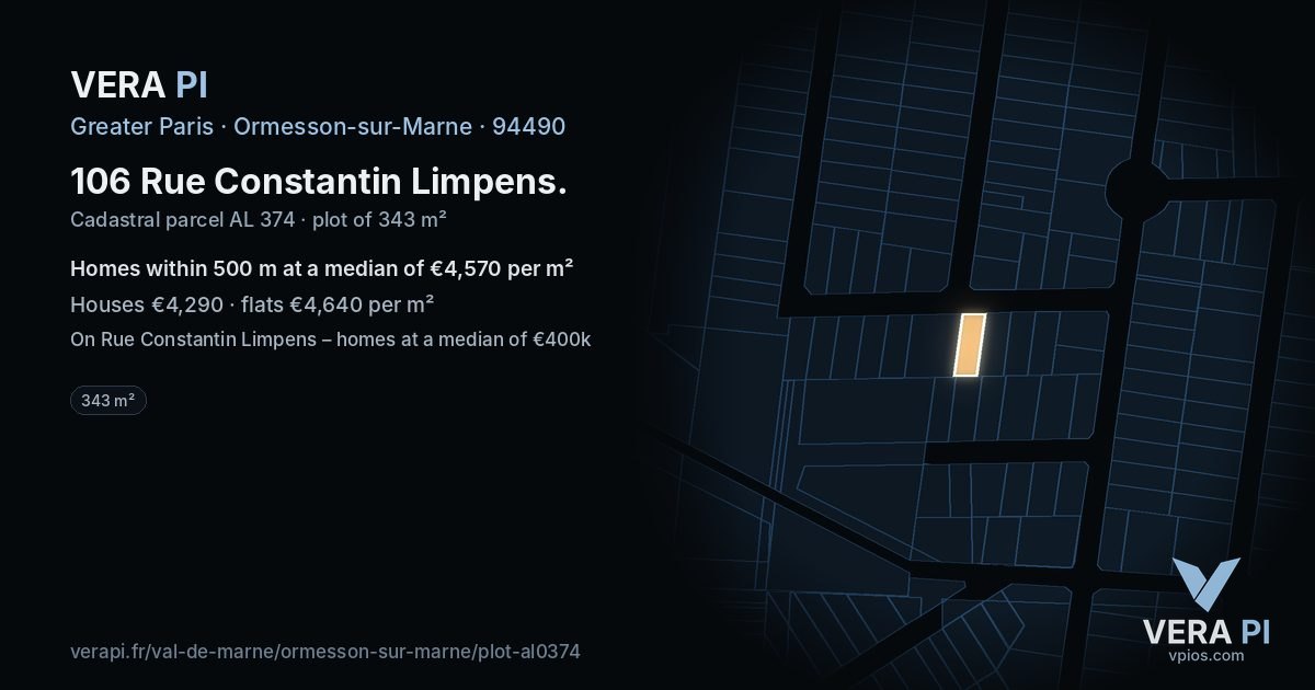 106 Rue Constantin Limpens, Ormesson-sur-Marne at night – the plot lit, the parcels around coloured by the prices near them