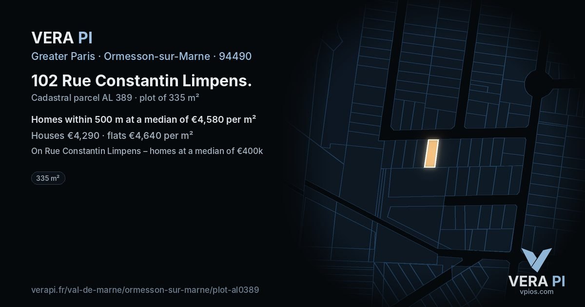 102 Rue Constantin Limpens, Ormesson-sur-Marne at night – the plot lit, the parcels around coloured by the prices near them