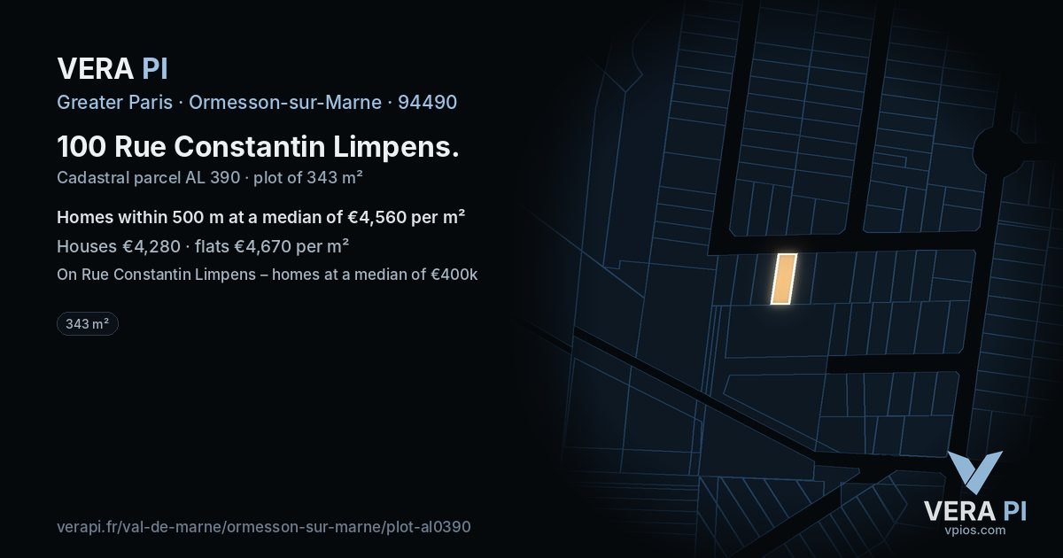 100 Rue Constantin Limpens, Ormesson-sur-Marne at night – the plot lit, the parcels around coloured by the prices near them
