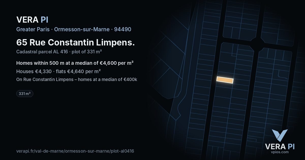 65 Rue Constantin Limpens, Ormesson-sur-Marne at night – the plot lit, the parcels around coloured by the prices near them