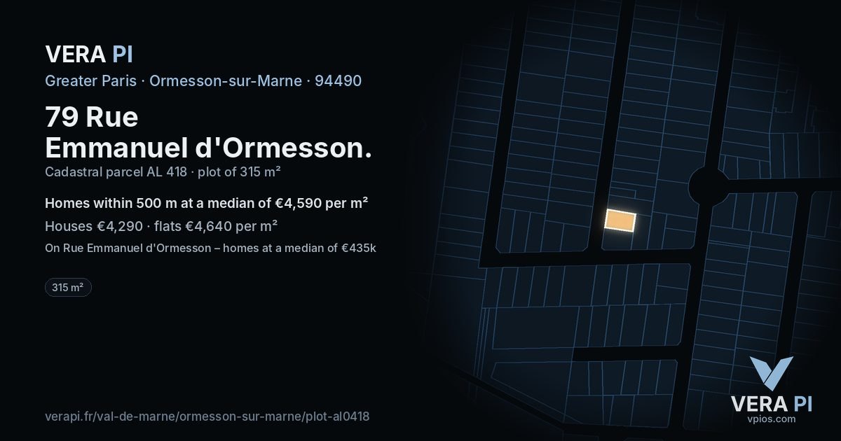 79 Rue Emmanuel d'Ormesson, Ormesson-sur-Marne at night – the plot lit, the parcels around coloured by the prices near them