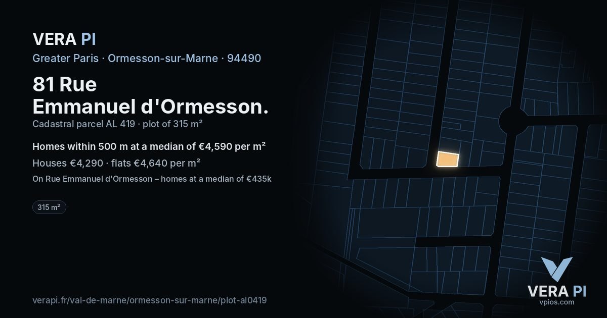 81 Rue Emmanuel d'Ormesson, Ormesson-sur-Marne at night – the plot lit, the parcels around coloured by the prices near them