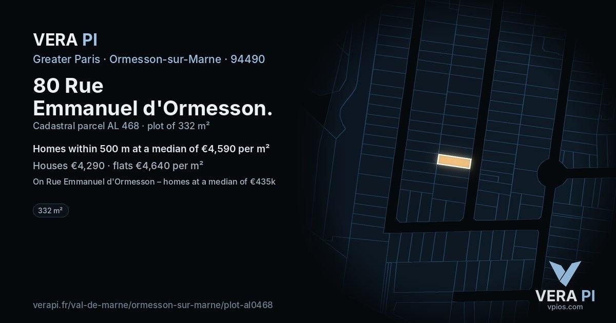 80 Rue Emmanuel d'Ormesson, Ormesson-sur-Marne at night – the plot lit, the parcels around coloured by the prices near them