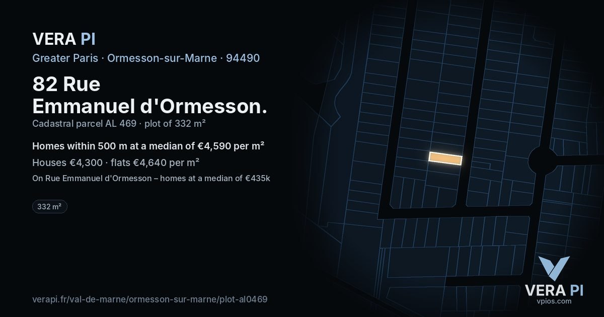 82 Rue Emmanuel d'Ormesson, Ormesson-sur-Marne at night – the plot lit, the parcels around coloured by the prices near them