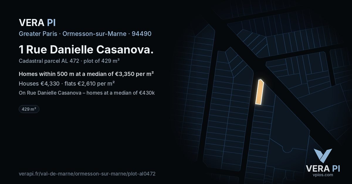 1 Rue Danielle Casanova, Ormesson-sur-Marne at night – the plot lit, the parcels around coloured by the prices near them