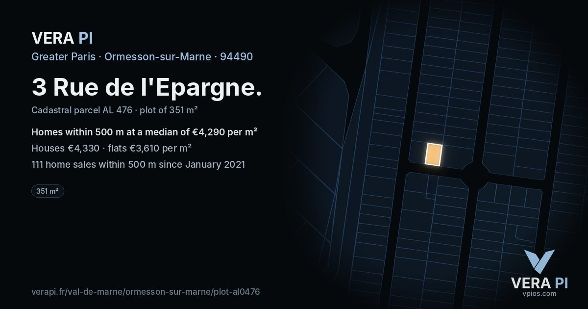 3 Rue de l'Epargne, Ormesson-sur-Marne at night – the plot lit, the parcels around coloured by the prices near them