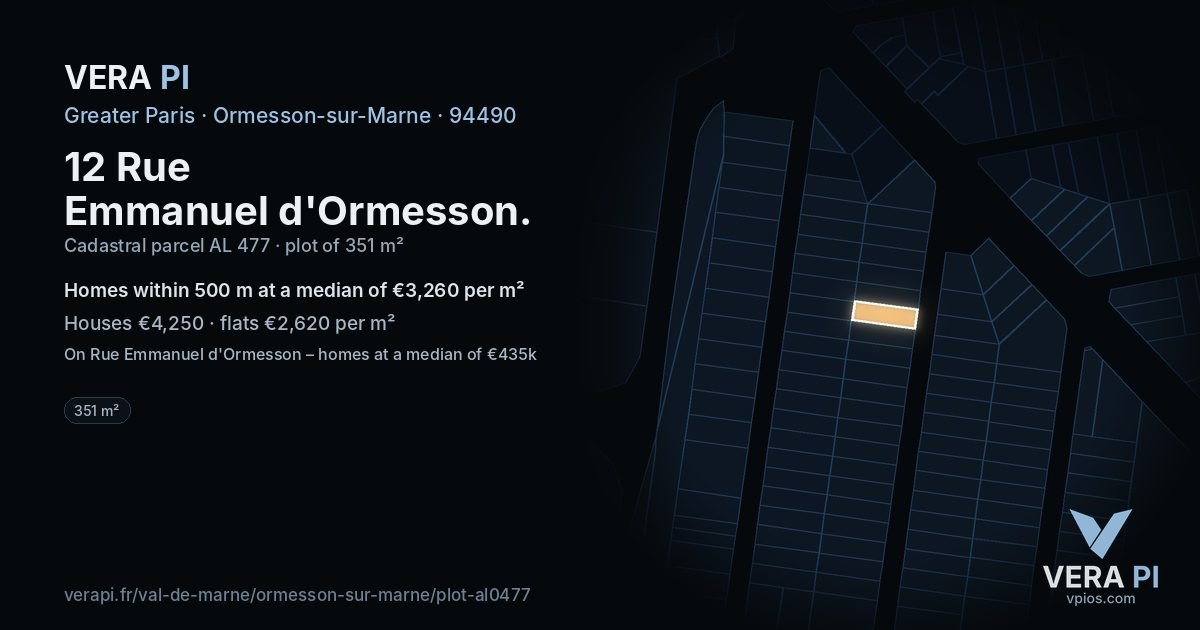 12 Rue Emmanuel d'Ormesson, Ormesson-sur-Marne at night – the plot lit, the parcels around coloured by the prices near them