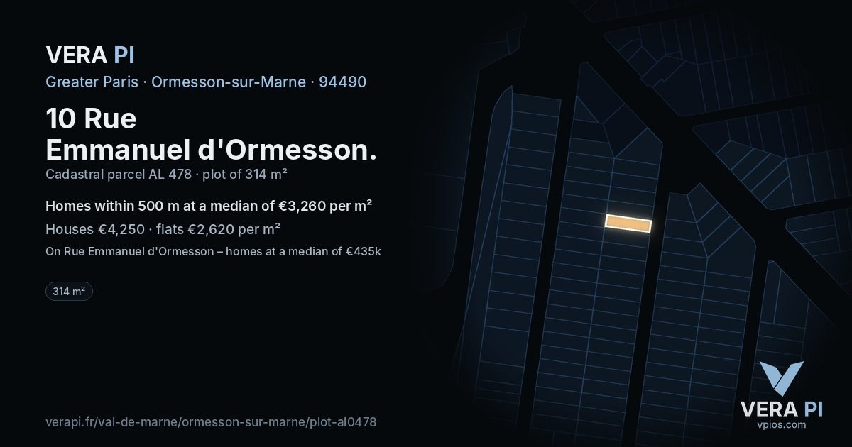 10 Rue Emmanuel d'Ormesson, Ormesson-sur-Marne at night – the plot lit, the parcels around coloured by the prices near them