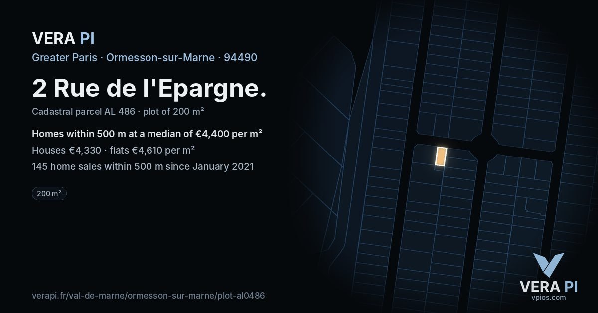 2 Rue de l'Epargne, Ormesson-sur-Marne at night – the plot lit, the parcels around coloured by the prices near them