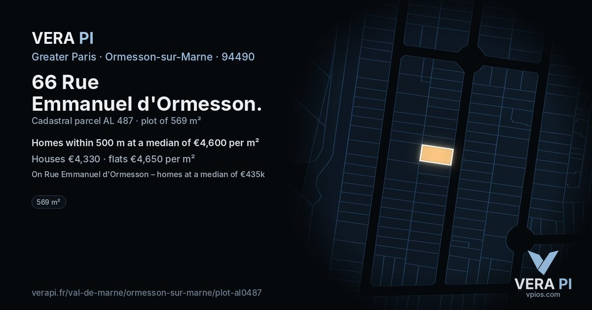 66 Rue Emmanuel d'Ormesson, Ormesson-sur-Marne at night – the plot lit, the parcels around coloured by the prices near them