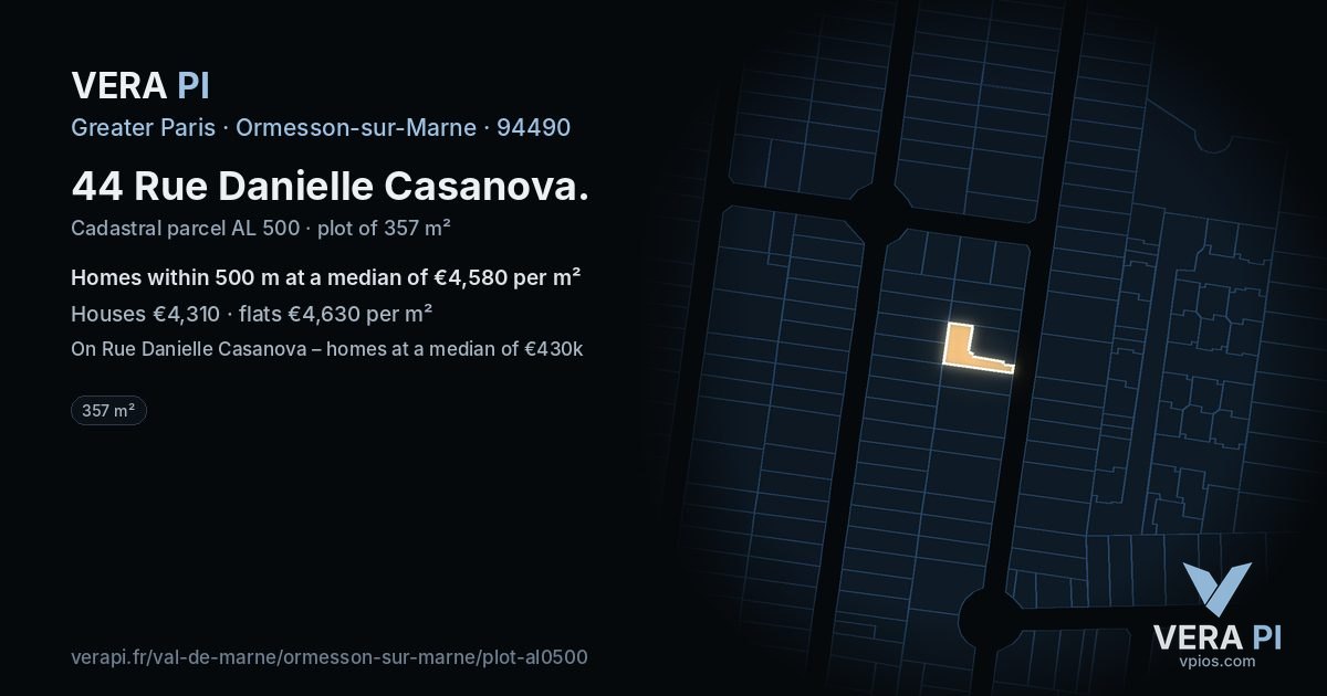 44 Rue Danielle Casanova, Ormesson-sur-Marne at night – the plot lit, the parcels around coloured by the prices near them