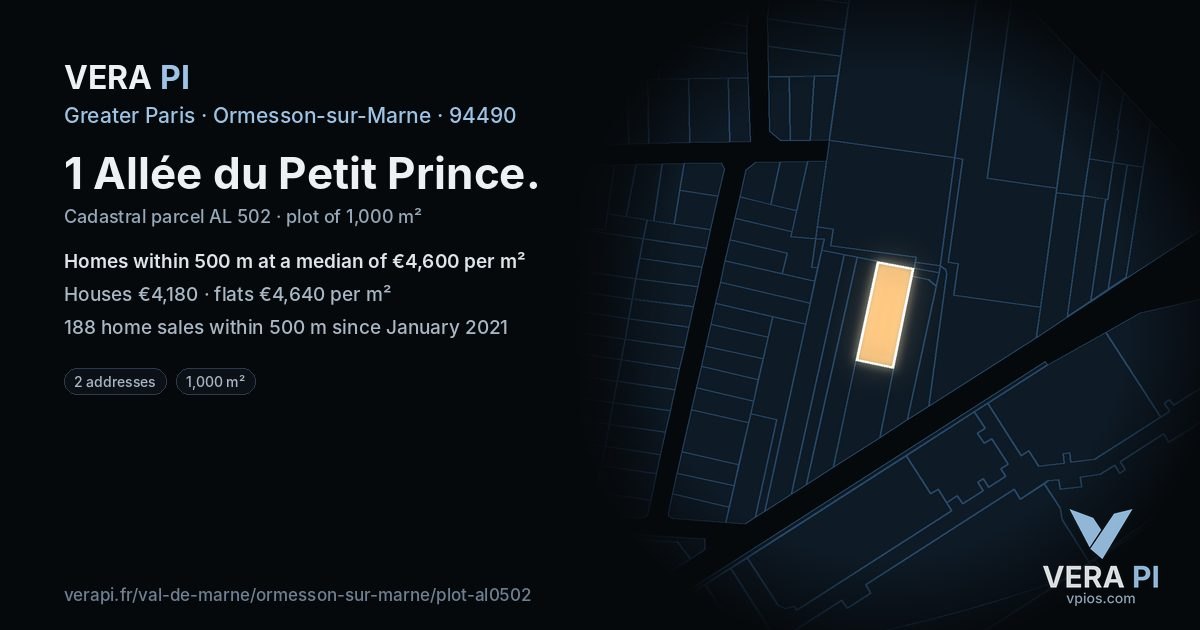 1 Allée du Petit Prince, Ormesson-sur-Marne at night – the plot lit, the parcels around coloured by the prices near them
