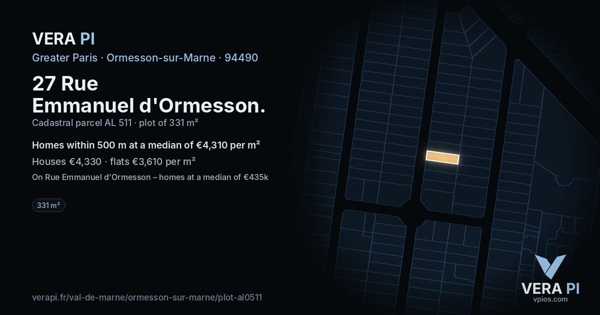 27 Rue Emmanuel d'Ormesson, Ormesson-sur-Marne at night – the plot lit, the parcels around coloured by the prices near them