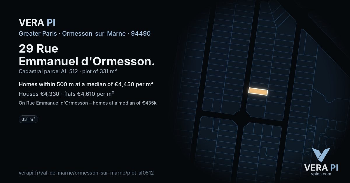 29 Rue Emmanuel d'Ormesson, Ormesson-sur-Marne at night – the plot lit, the parcels around coloured by the prices near them