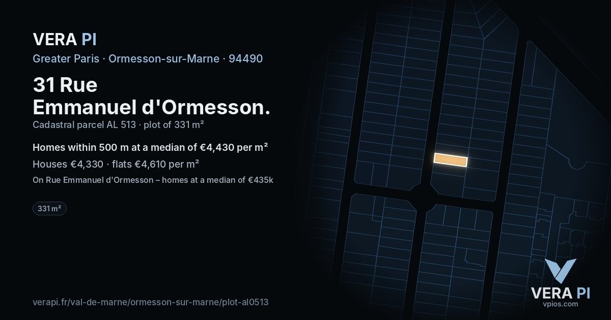 31 Rue Emmanuel d'Ormesson, Ormesson-sur-Marne at night – the plot lit, the parcels around coloured by the prices near them