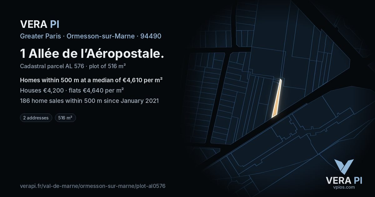 1 Allée de l’Aéropostale, Ormesson-sur-Marne at night – the plot lit, the parcels around coloured by the prices near them