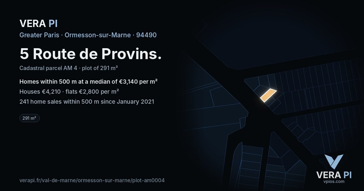 5 Route de Provins, Ormesson-sur-Marne at night – the plot lit, the parcels around coloured by the prices near them