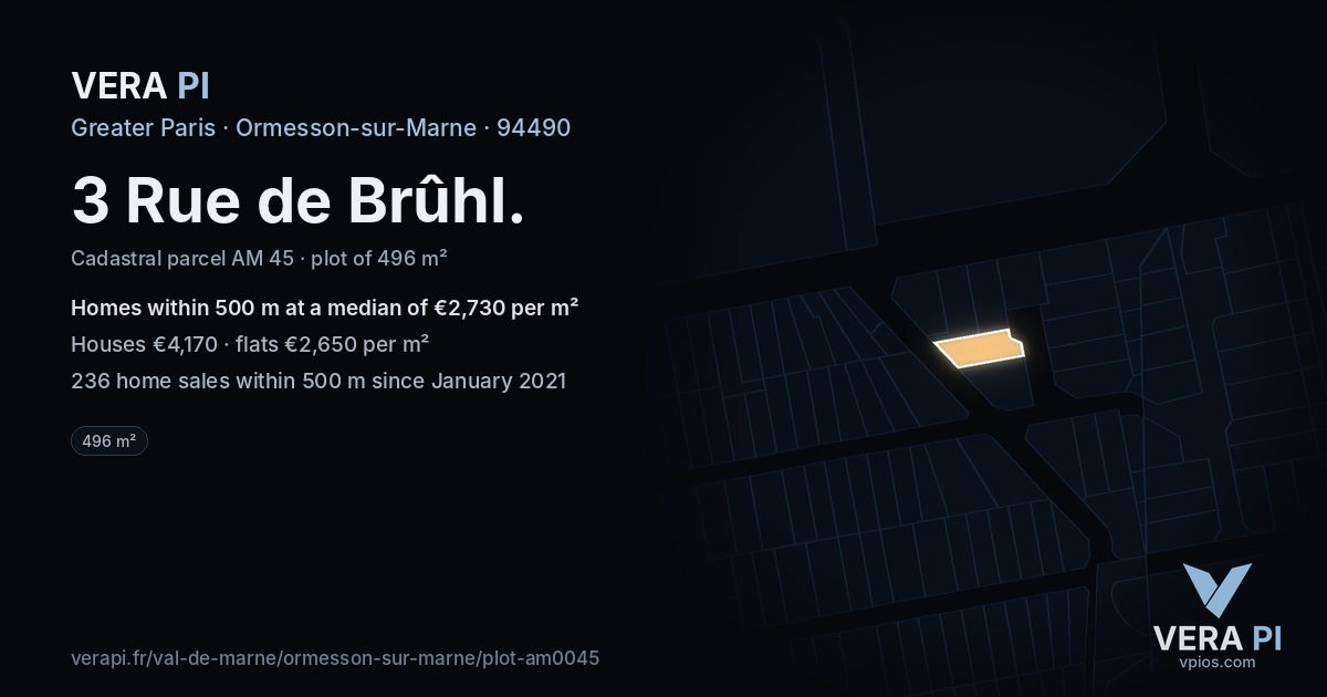 3 Rue de Brûhl, Ormesson-sur-Marne at night – the plot lit, the parcels around coloured by the prices near them