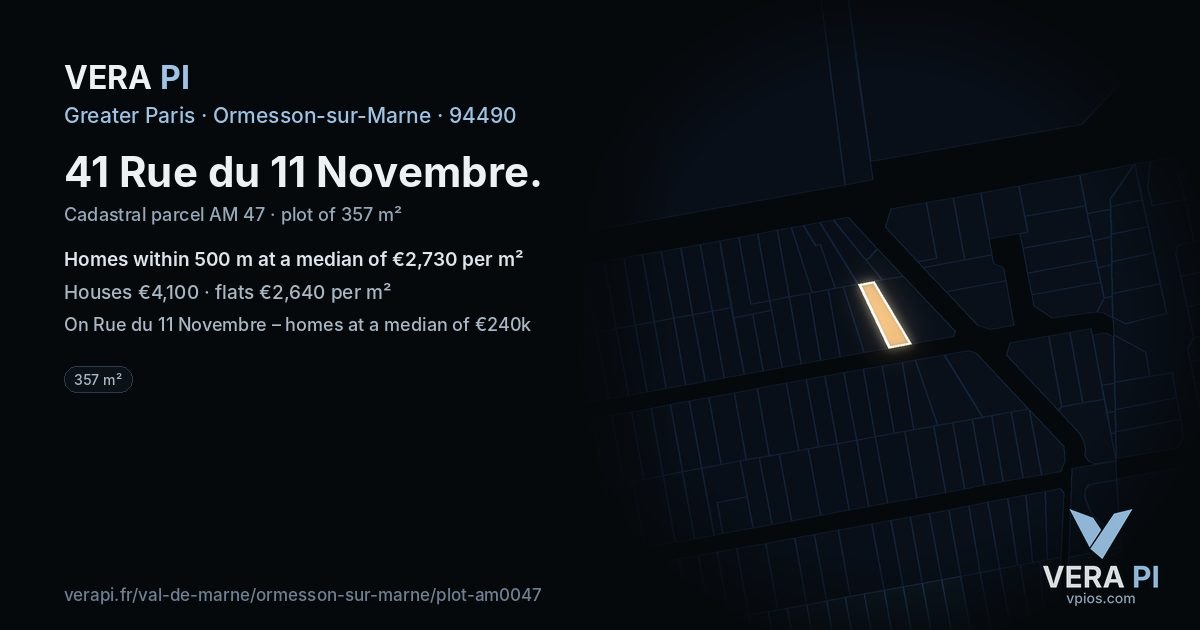 41 Rue du 11 Novembre, Ormesson-sur-Marne at night – the plot lit, the parcels around coloured by the prices near them