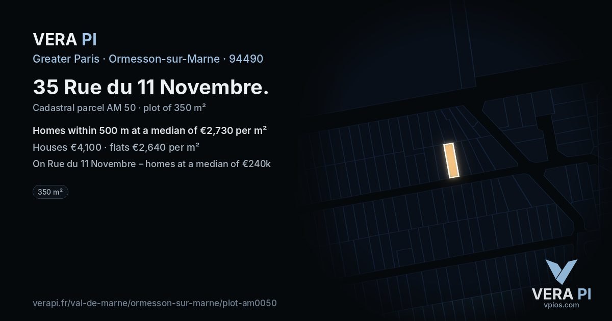 35 Rue du 11 Novembre, Ormesson-sur-Marne at night – the plot lit, the parcels around coloured by the prices near them