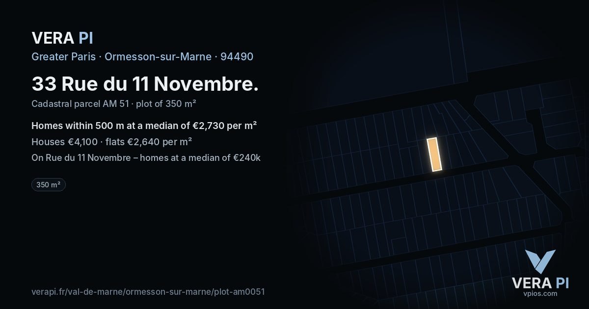 33 Rue du 11 Novembre, Ormesson-sur-Marne at night – the plot lit, the parcels around coloured by the prices near them