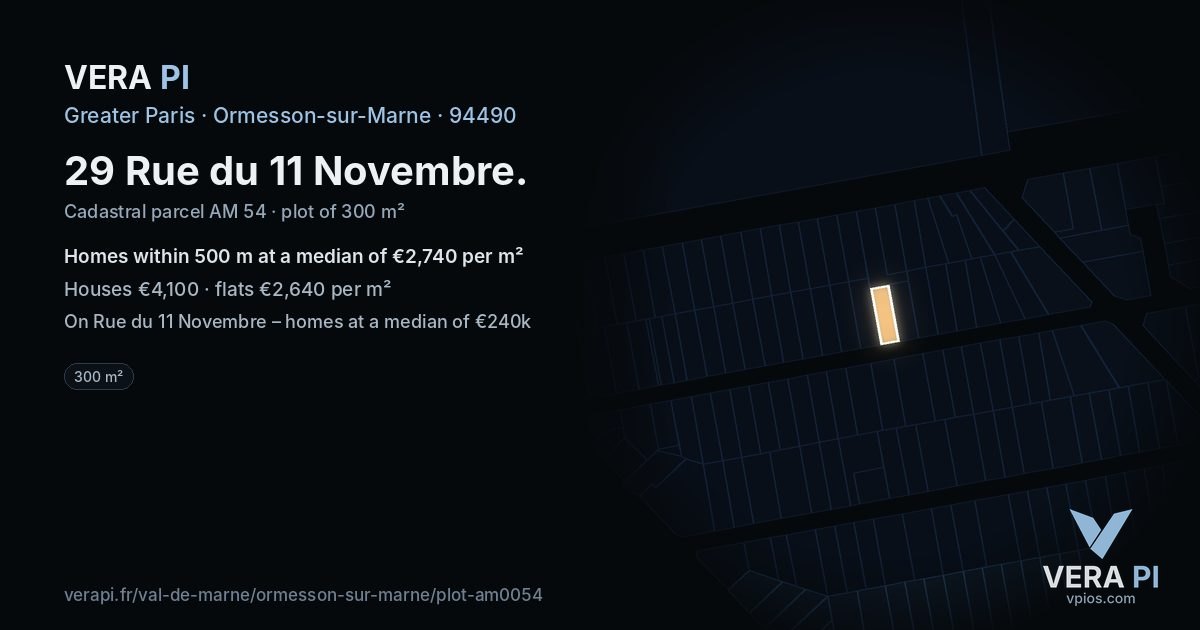 29 Rue du 11 Novembre, Ormesson-sur-Marne at night – the plot lit, the parcels around coloured by the prices near them