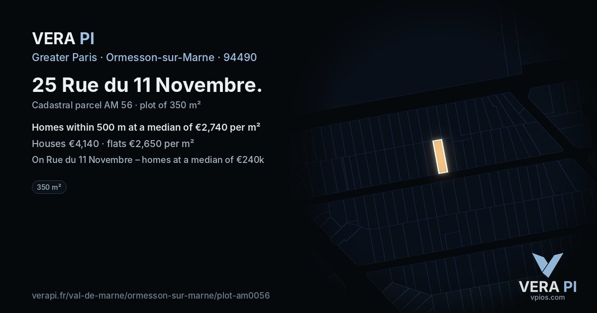 25 Rue du 11 Novembre, Ormesson-sur-Marne at night – the plot lit, the parcels around coloured by the prices near them